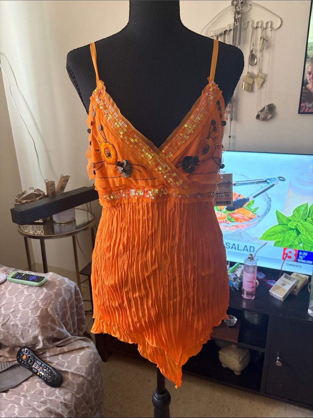 Marshalls Orange Embellished Spaghetti Strap Tank